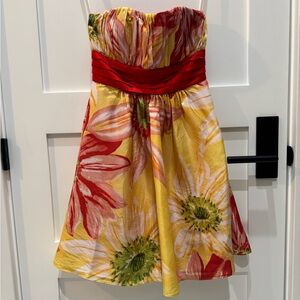 BCBG strapless Floral Dress - Red and Yellow